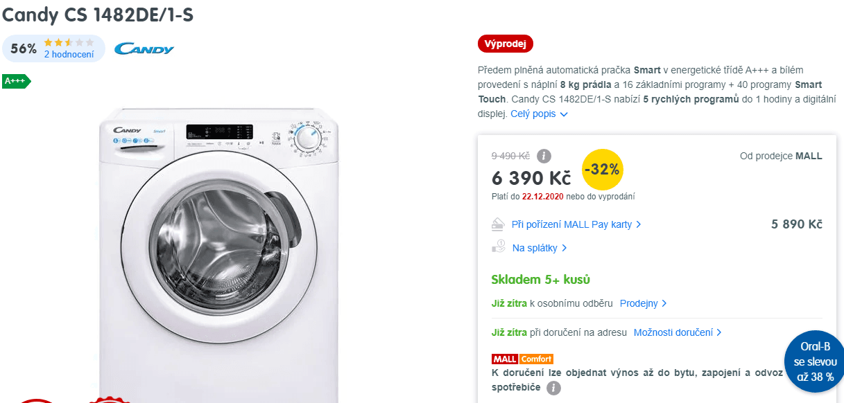 Pračka Candy, 8kg, 1400 ot., NFC, A+++