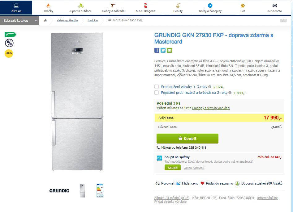 Komb. lednice Grundig, A+++, 465 l