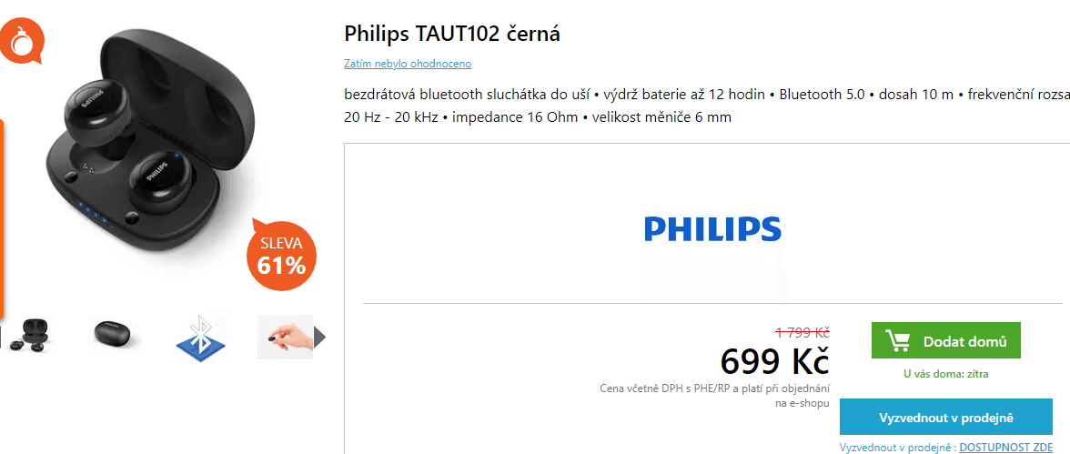 BT sluchátka Philips TAUT102