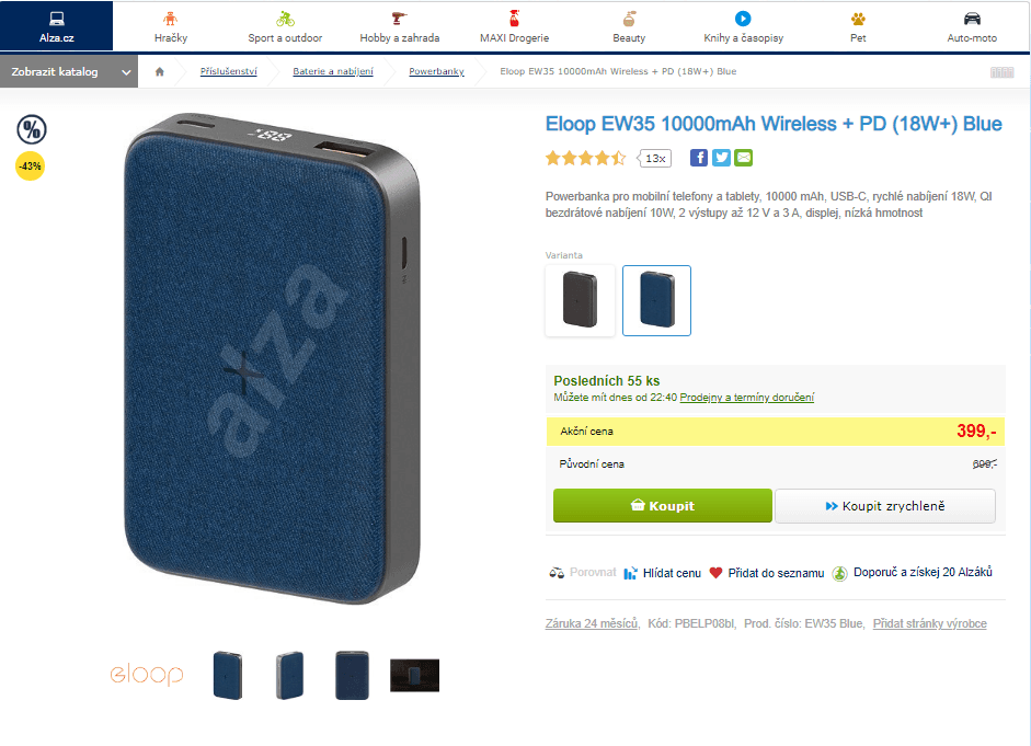 Powerbanka Eloop, 10000mAh, QI