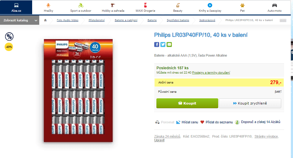 Baterie Philips alkaické, 40 ks, AAA