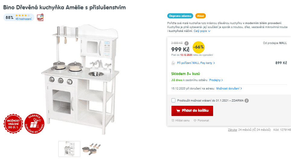 Dřevěná kuchyňka Amélie s příslušenstvím