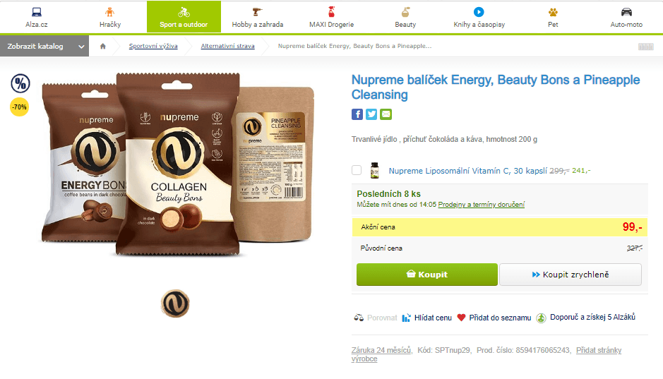 Balíček Nupreme Energy (pralinky a nápoj)