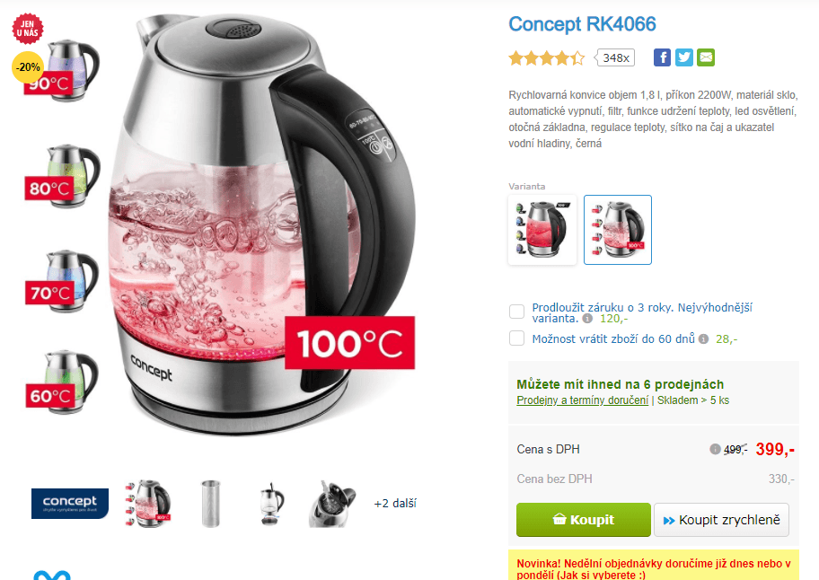 Rychlovarná konvice Concept, teploty