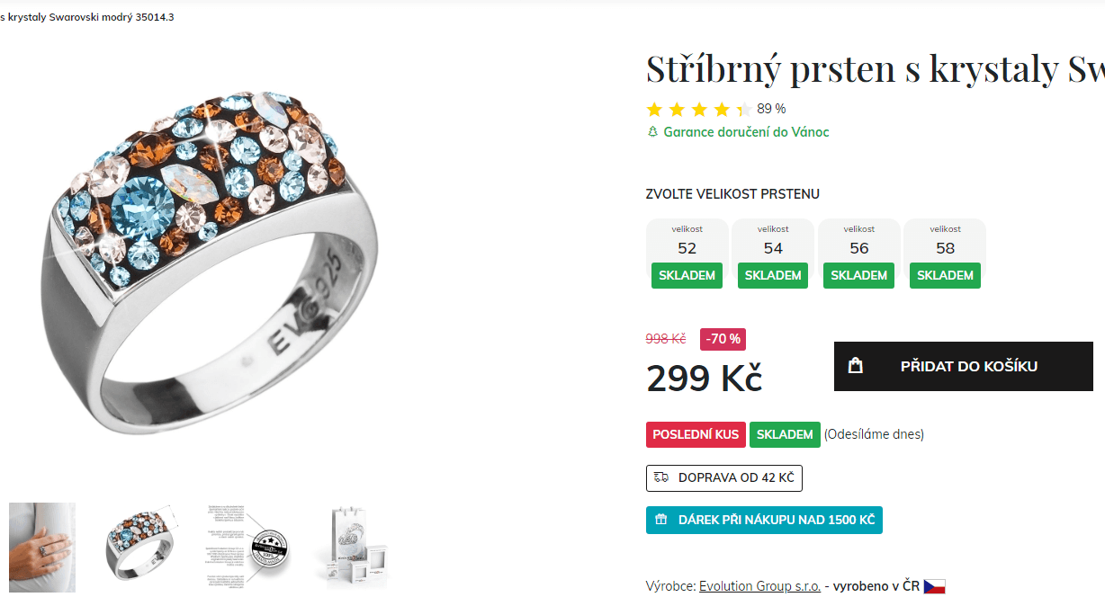 Stříbrný prsten s krystaly Swarovski 
