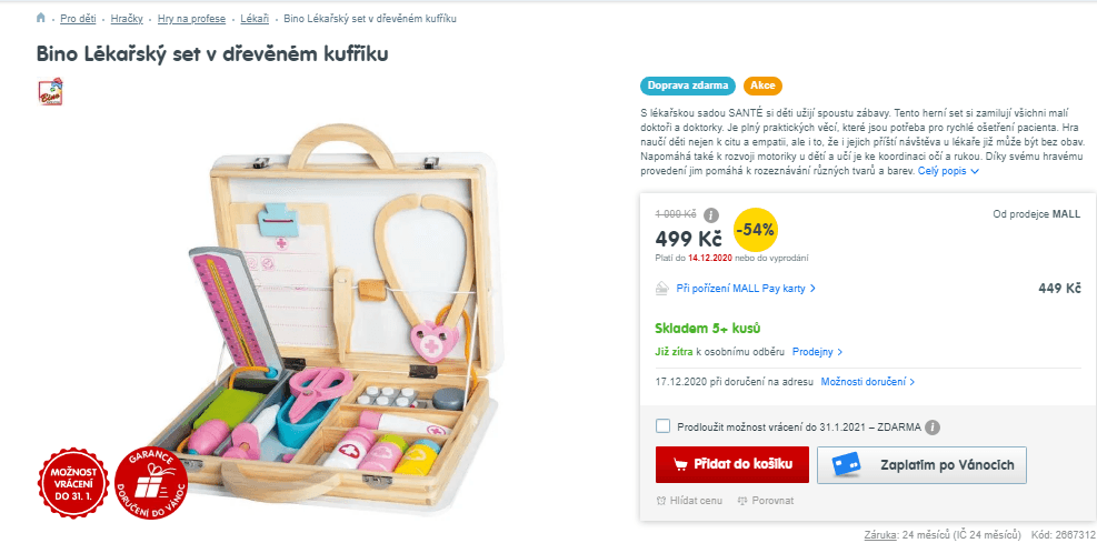 Lékařský set v dřevěném kufříku Bino