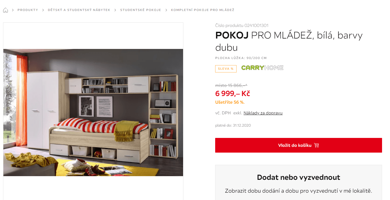 Pokoj pro mládež - regál, postel, skříň