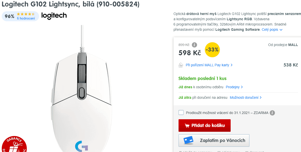 Herní myš Logitech Lightsync 