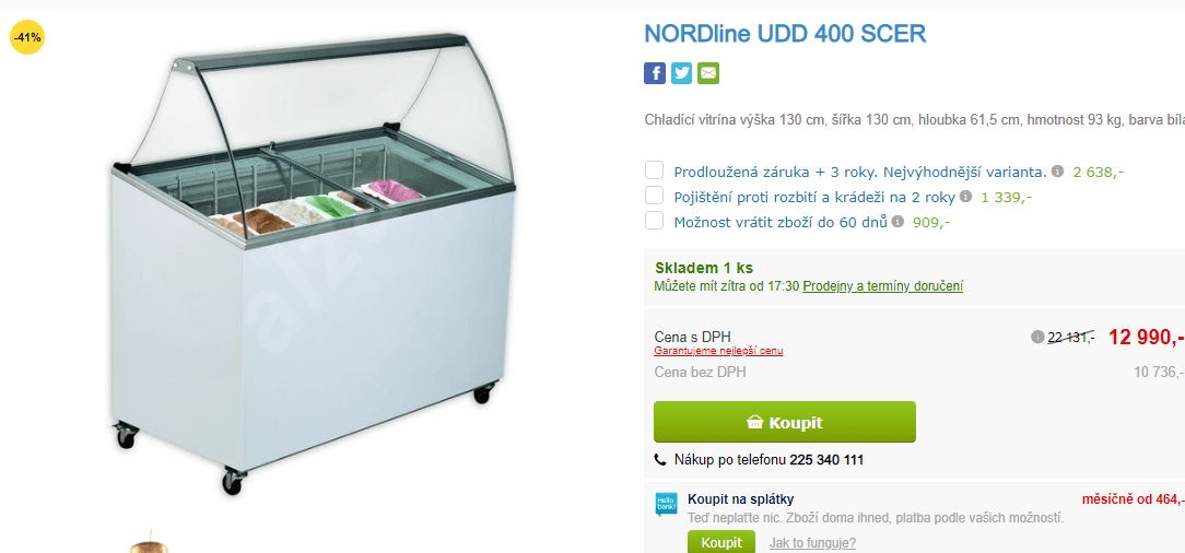 Chladící vitrína na zmrzlinu Nordline