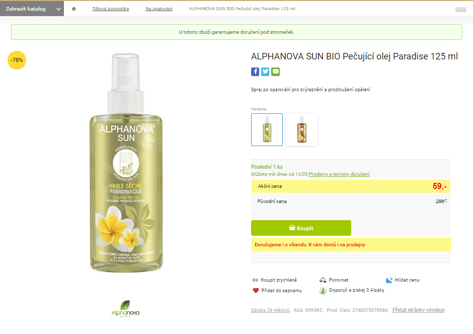 Pečující olej Alphanova Sun Bio 125 ml