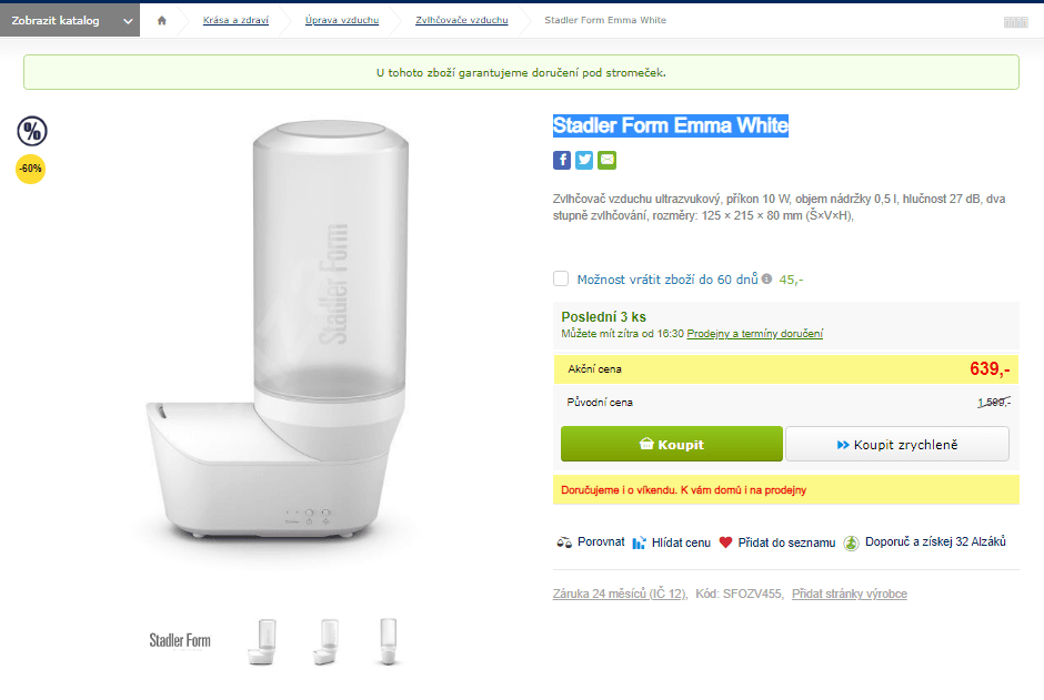 Zvlhčovač vzduchu Stadler Form Emma