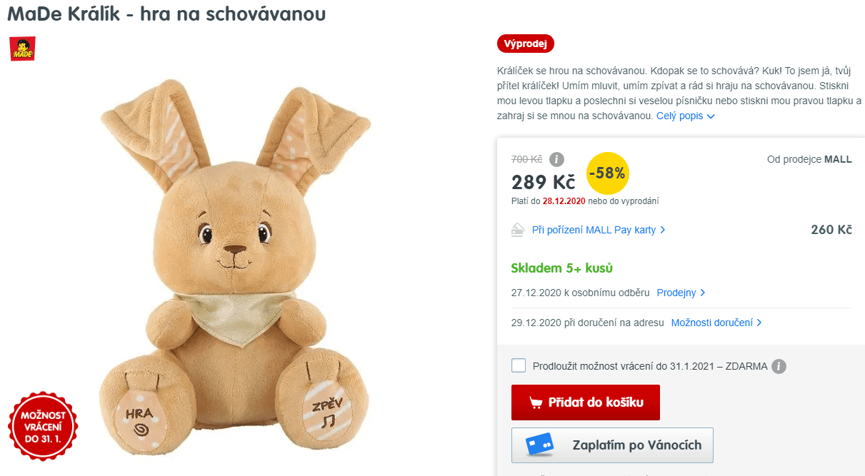 Králík MaDe, mluví, zpívá, schovávaná, 27cm
