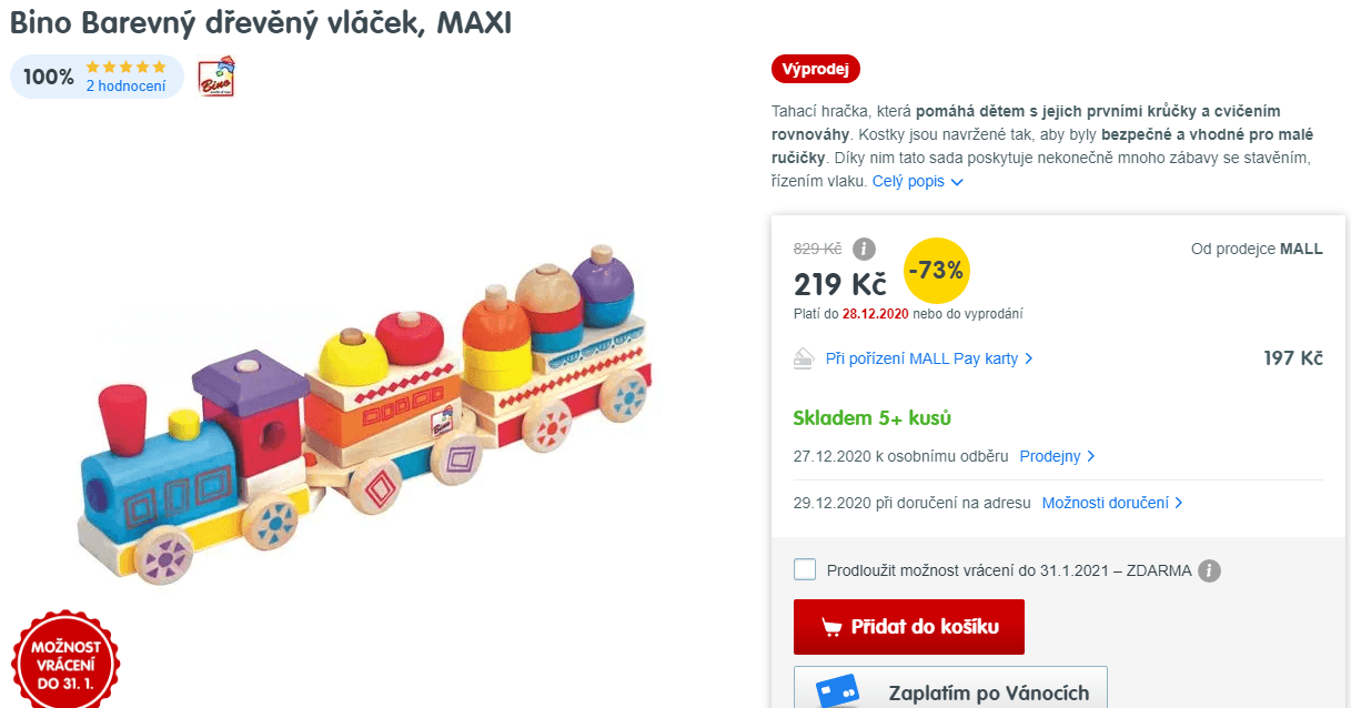 Dřevěný vláček Bino, skládací