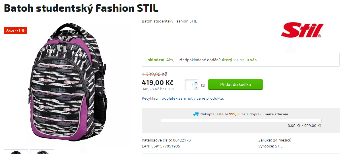 Batoh pro srudenty Fashion Stil, 25 litrů