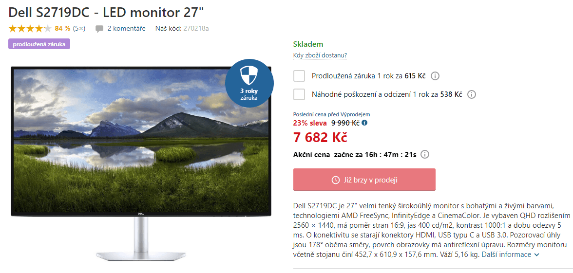 QHD PC monitor Dell, 27"