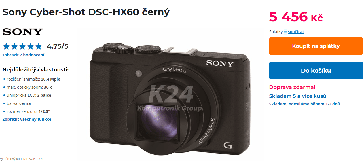 SONY, 20,4Mpx, 30x zoom, Wifi, NFC