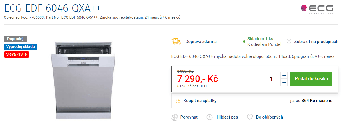 Myčka nádobí ECG, 14 sad, A++