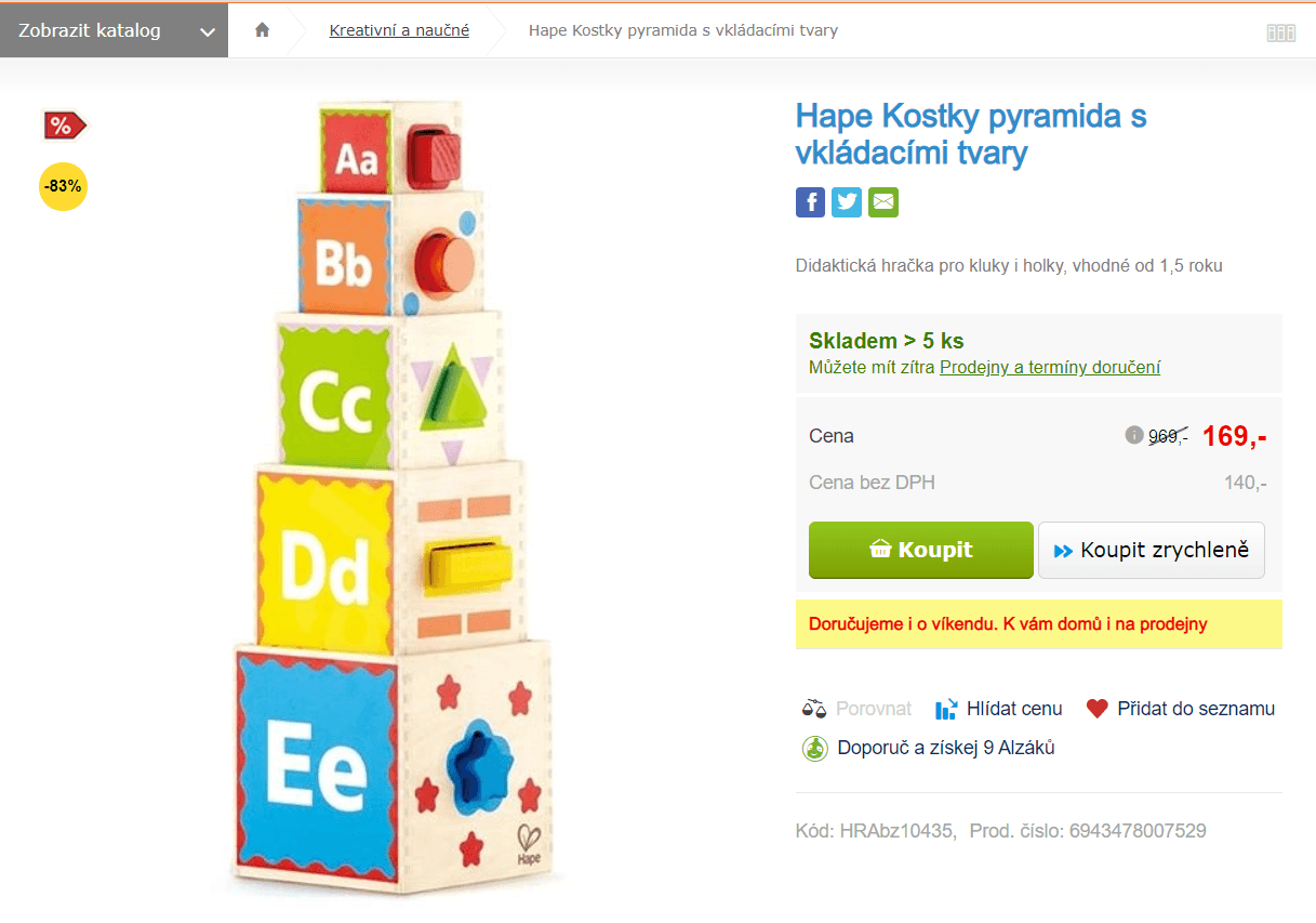 Kostky pyramida s vkládacími tvary Hape