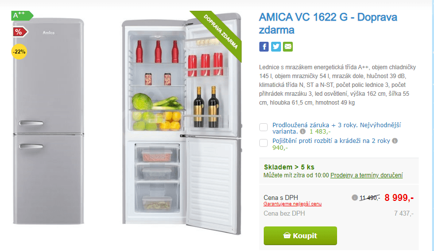 Lednice Amica, A++, 162 cm