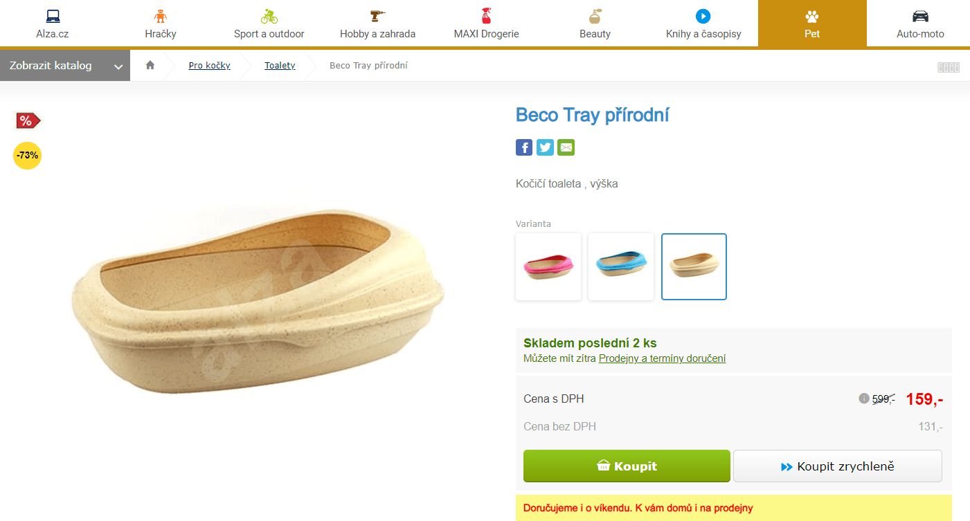 Kočičí toaleta Beco Tray přírodní