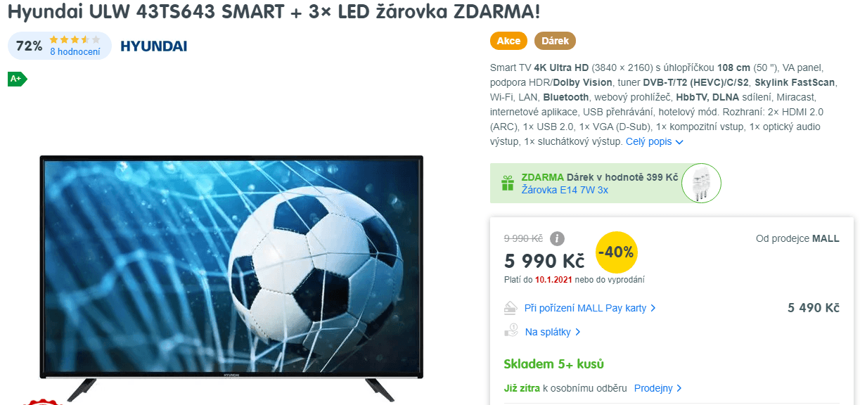 4K Smart TV, HDR, 108cm, Hyundai