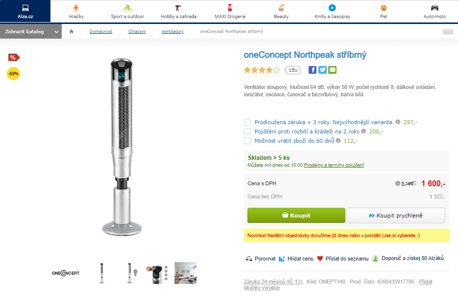 Sloupový ventilátor oneConcept Northpeak