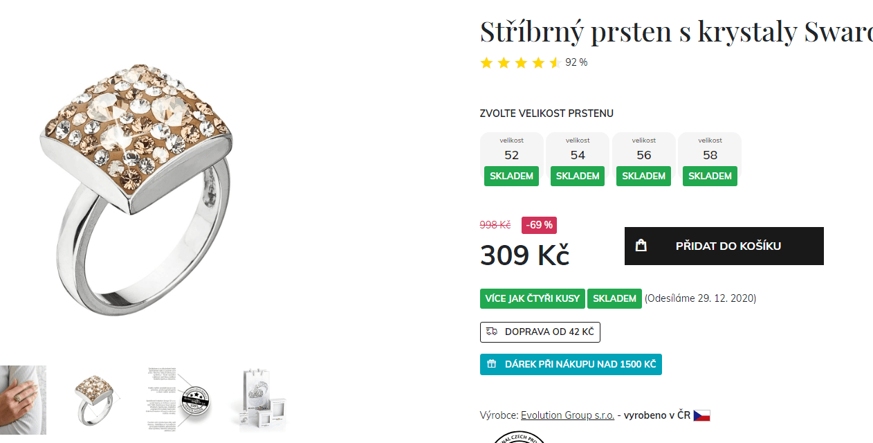 Stříbrný prsten s krystaly Swarovski