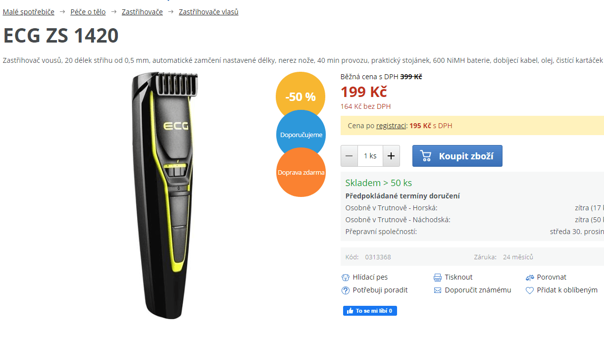 Zastřihovač vousů ECG ZS 1420