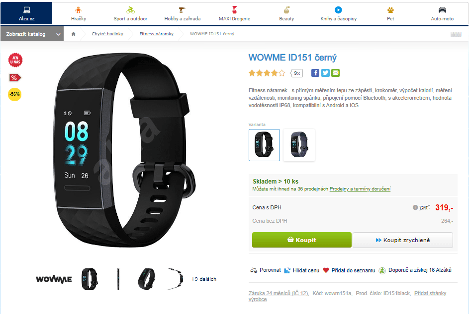 Fitness náramek Wowme, BT, tep