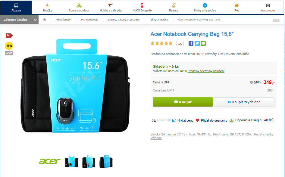 Brašna pro ntb Acer 15,6" + BT myš