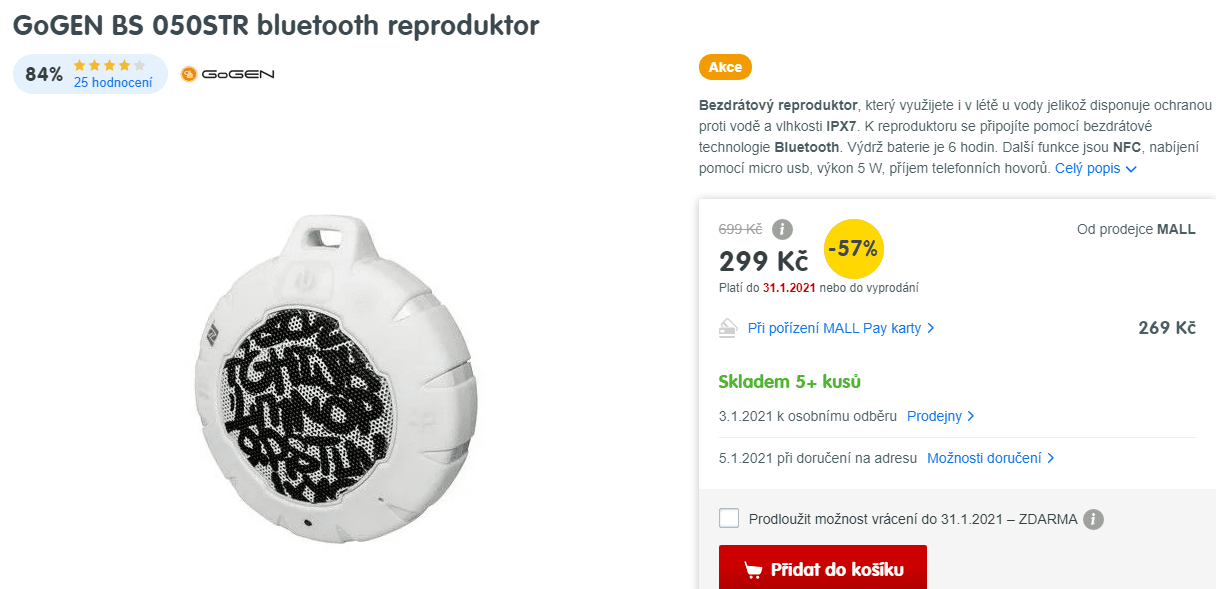 BT repro Gogen, 5W, NFC, 10 cm