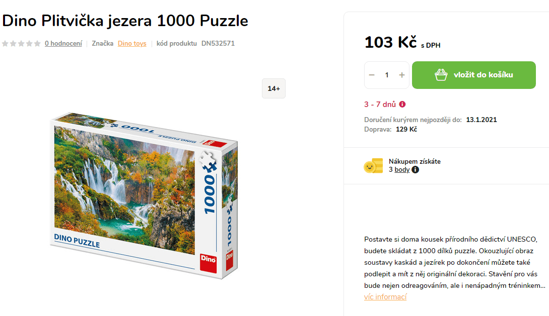 Puzzle Plitvická jezera Dino 1000 dílků