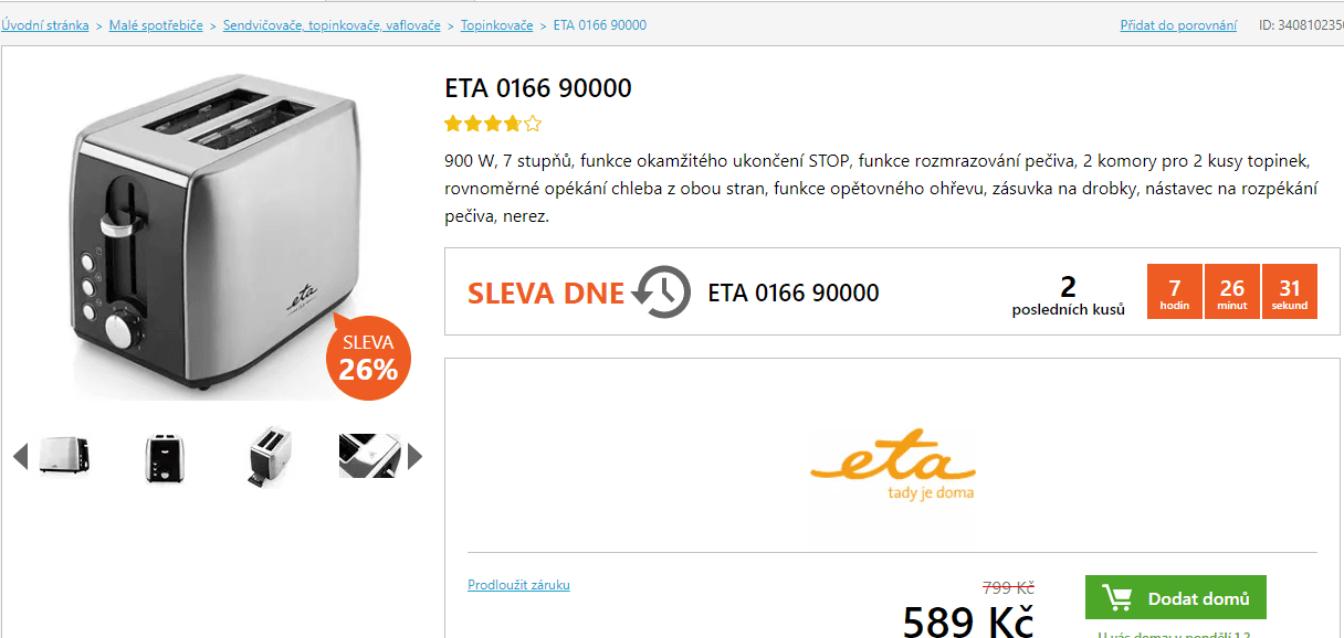 Topinkovač ETA, různé funkce + DZ