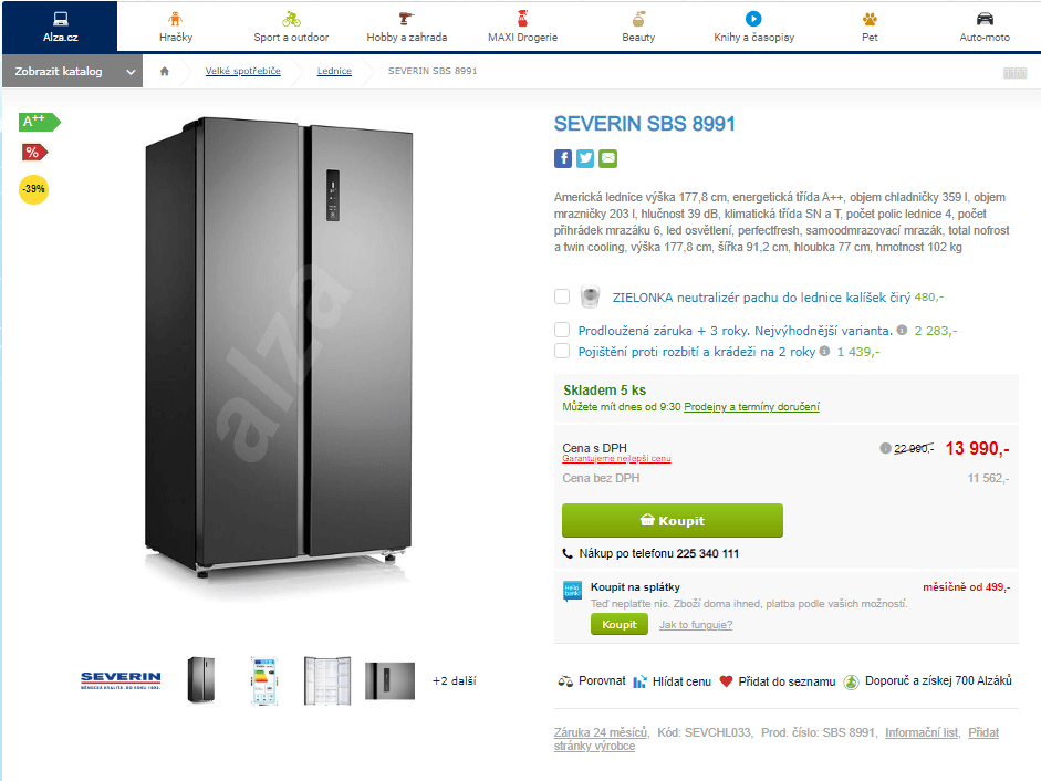 Americká lednice Severin, A++, no frost