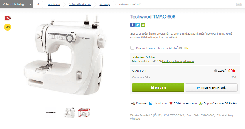 Šicí stroj Techwood TMAC-608