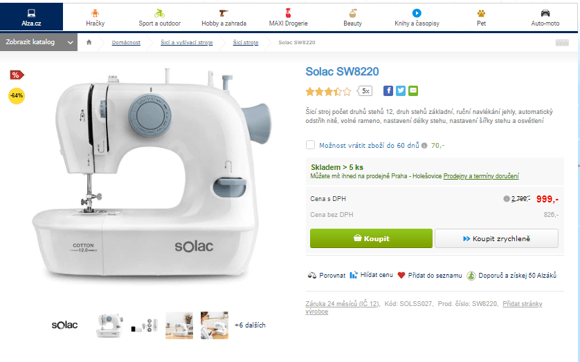 Šicí stroj Solac SW8220