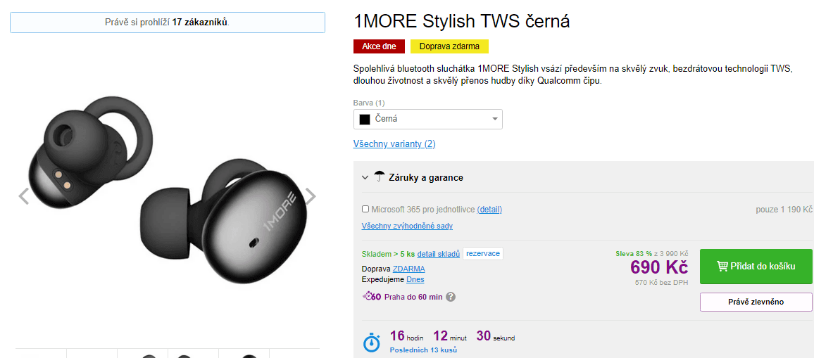 BT sluchátka  1More Stylish TWS
