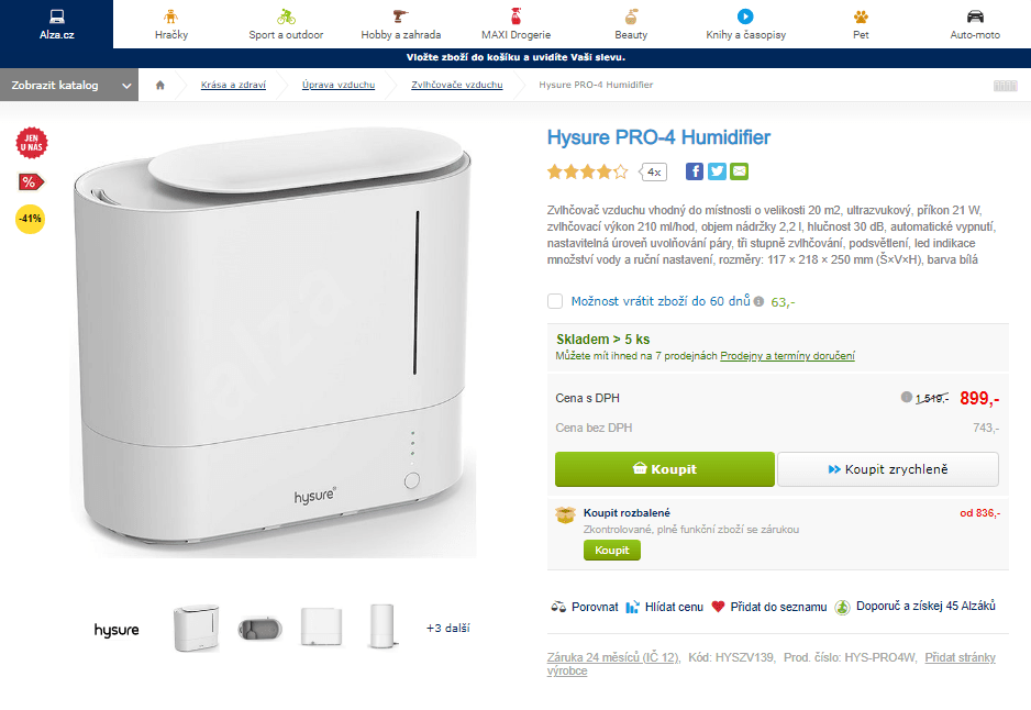 Zvlhčovač vzduchu Hysure PRO-4