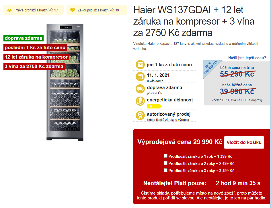 Vinotéka Haier WS137GDAI, 137 lahví
