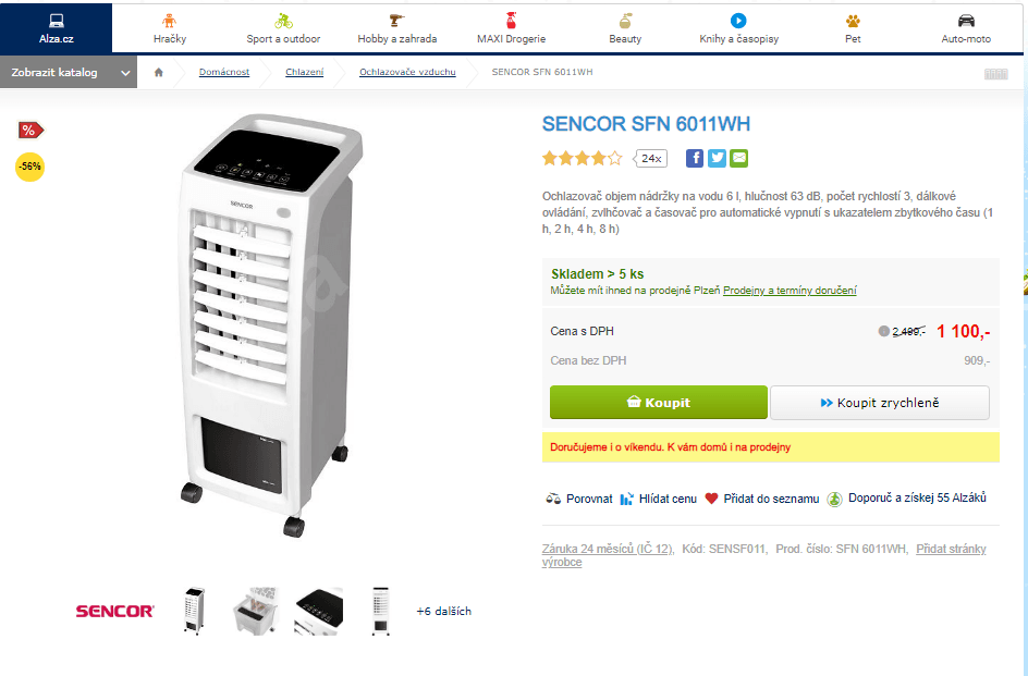 Ochlazovač vzduchu Sencor, 3 funkce