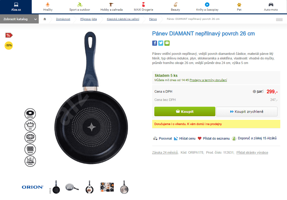 Pánev Orion Diamant, 26cm, indukce