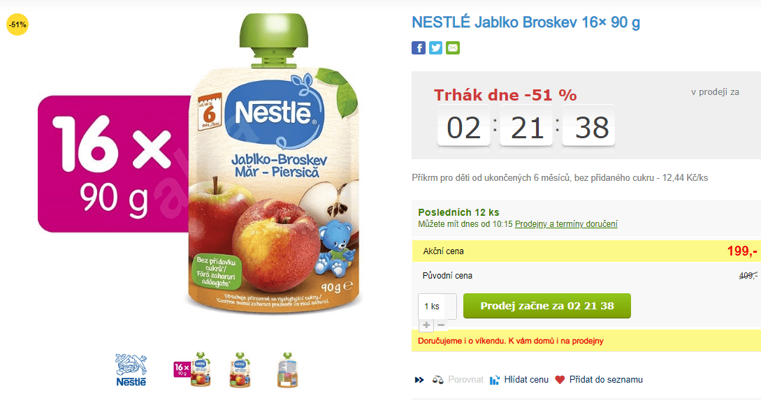 Příkrm Nestlé Jablko Broskev, 16x 90gr