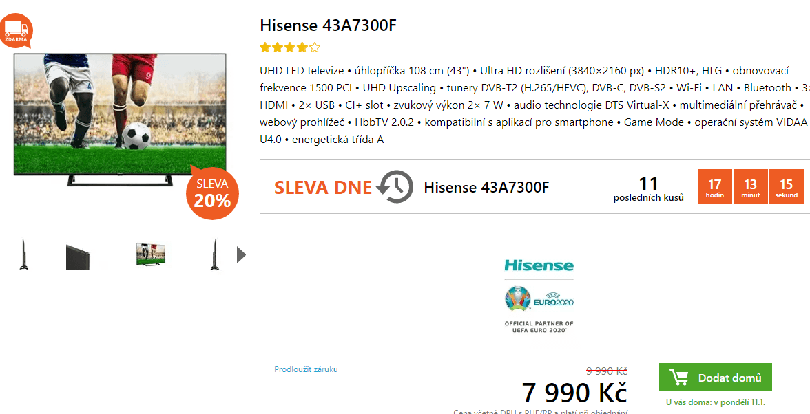4K Smart TV, 109cm, HDR, Hisense