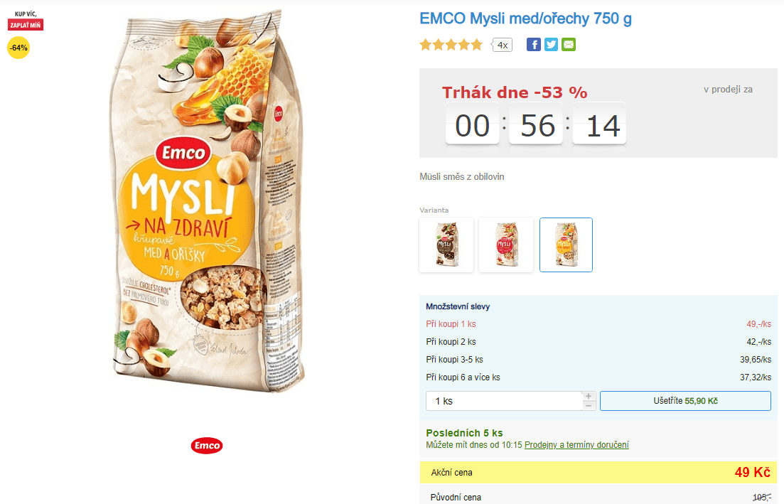 Müsli EMCO  med/ořechy 750 granů