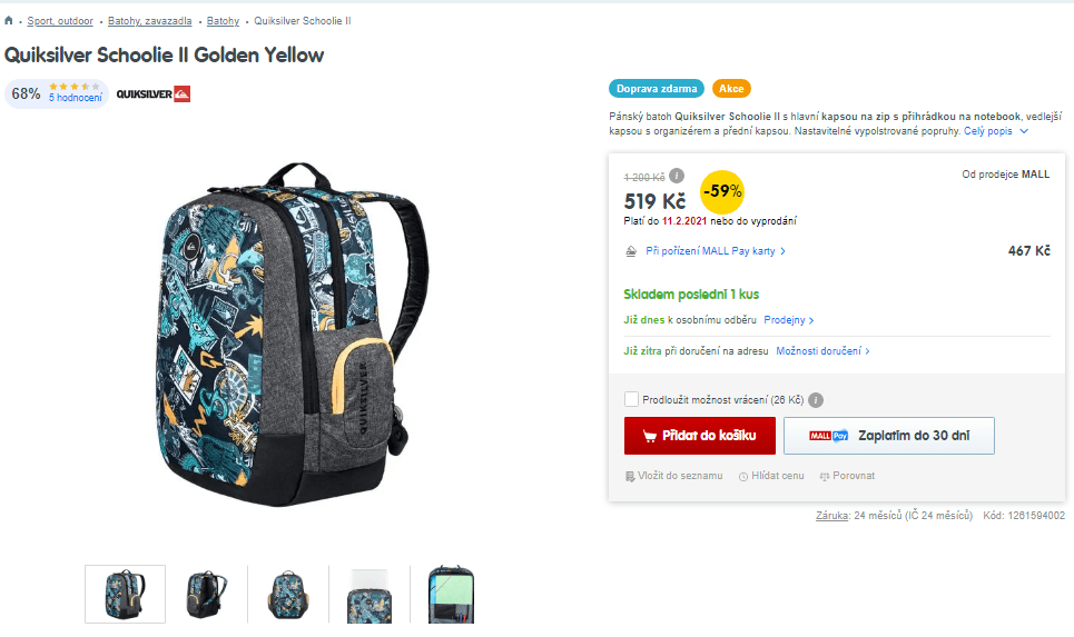 Batoh Quiksilver Schoolie II, 30 l