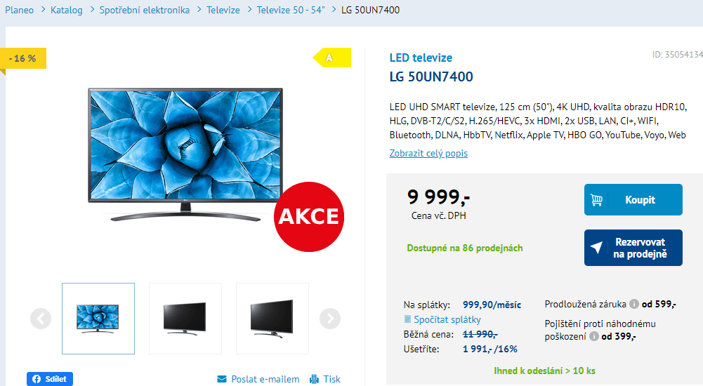 4K Smart TV, HDR, BT, 126cm, LG