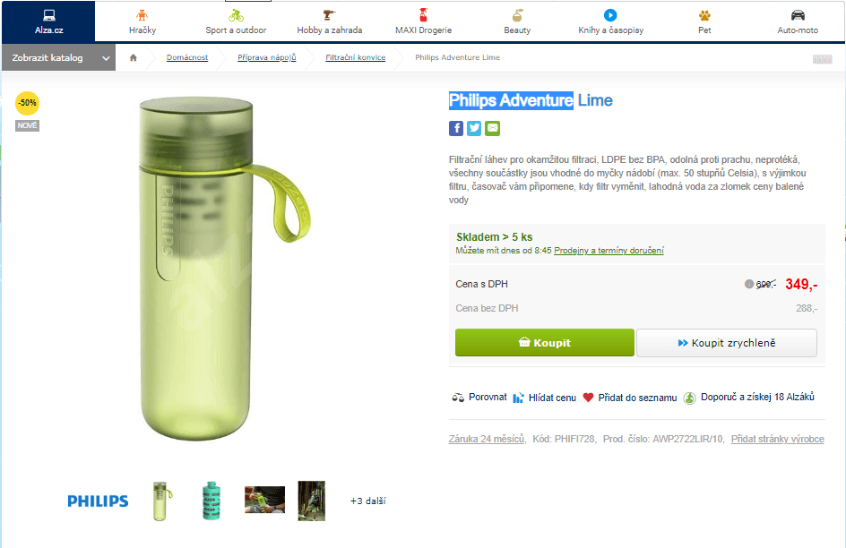 Filtrační láhev Philips Adventure 0,59 l