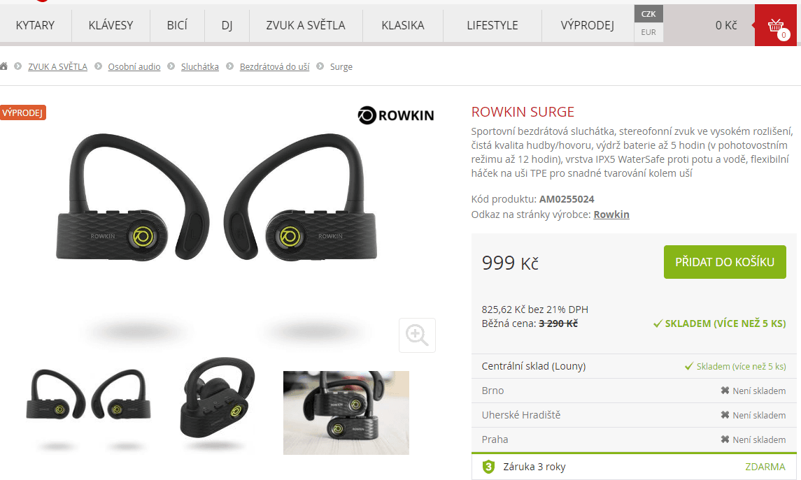 Sportovní BT sluchátka Rowkin Surge