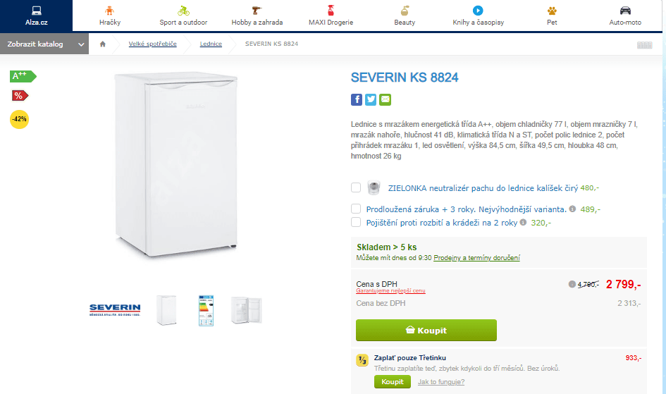 Lednice s mrazákem Severin, A++, 77+7l