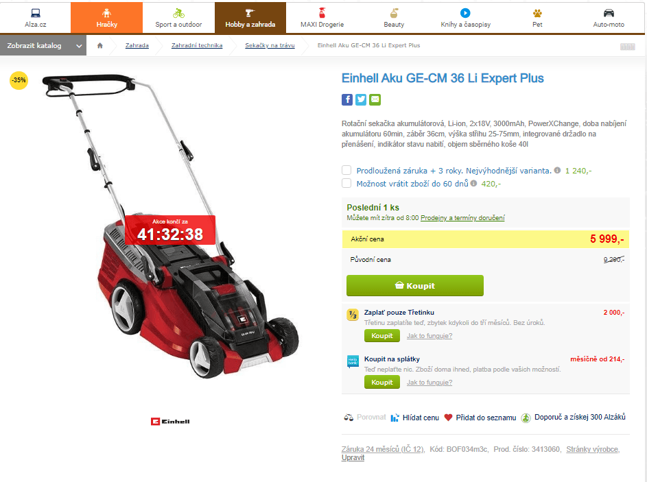 Aku sekačka Einhell, 36cm, 2x baterie